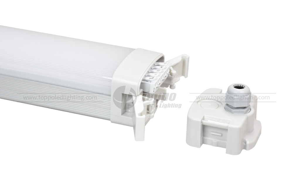 Toppo EU Tool Free Easy Installation Energy saving Aluminum case New version Led Vapor/Tri-proof Light 1-10v Dimming MS Function With GS SAA Approved Double wiring available Easy replace Driver with special design Multiple Function IP65 waterproof and IK10 anti-explosion 100lm/w 125lm/w
